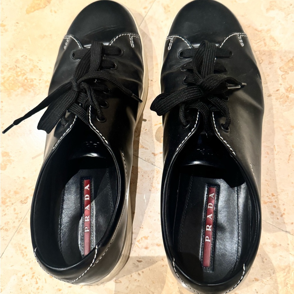 Prada Black Leather Lace-Up Shoes